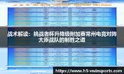 战术解读：挑战者杯升降级附加赛常州电竞对阵太原战队的制胜之道